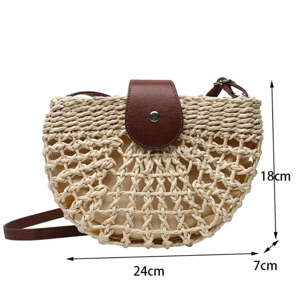 Rattan Handmade Messenger Handbag Summer Straw Bag For Women Fashion Semicircle Crossbody Bags Beach Bags