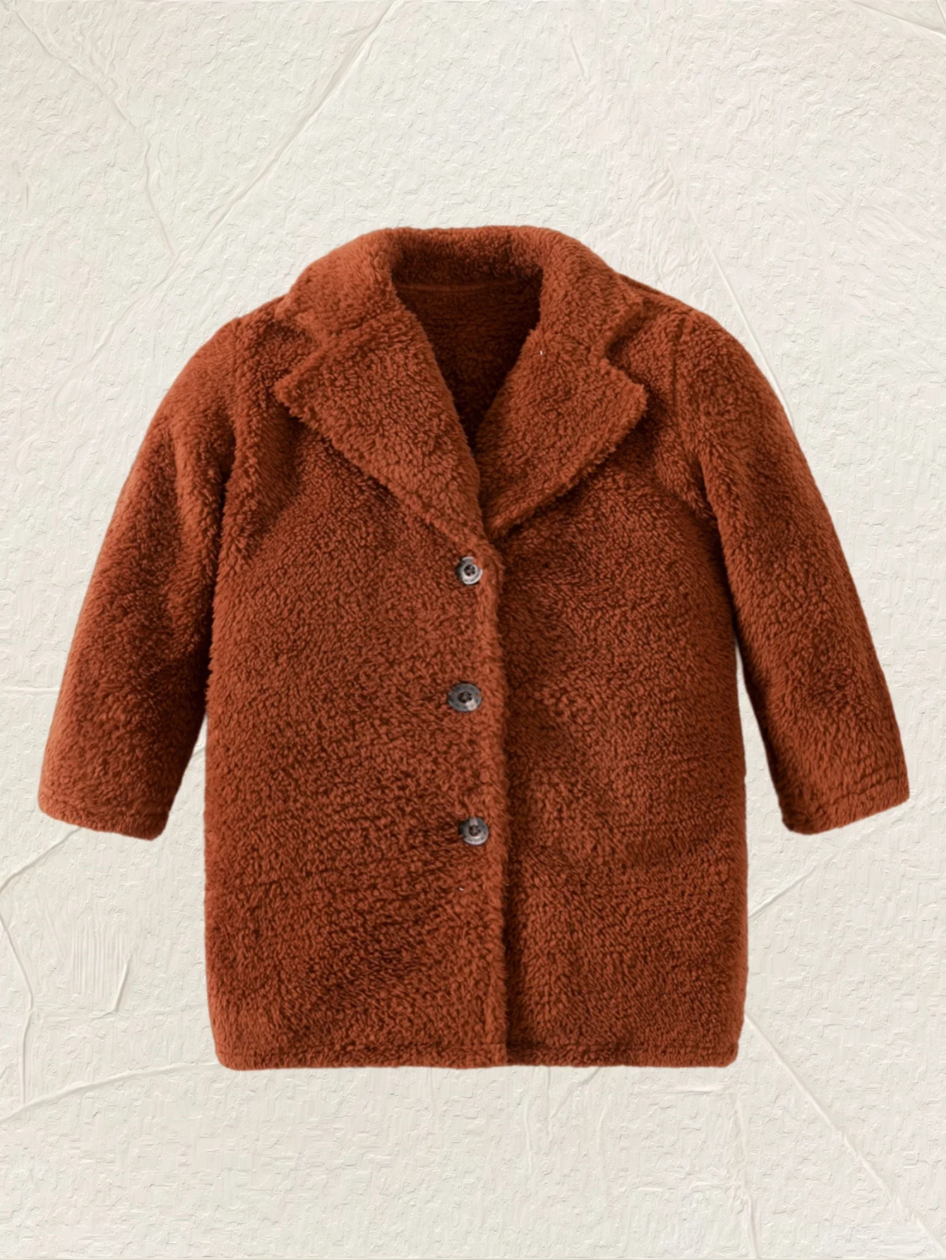 Winter children\'s boys Euro-American style lamb velvet lapel single row button loose everything simple warm rust brown coat