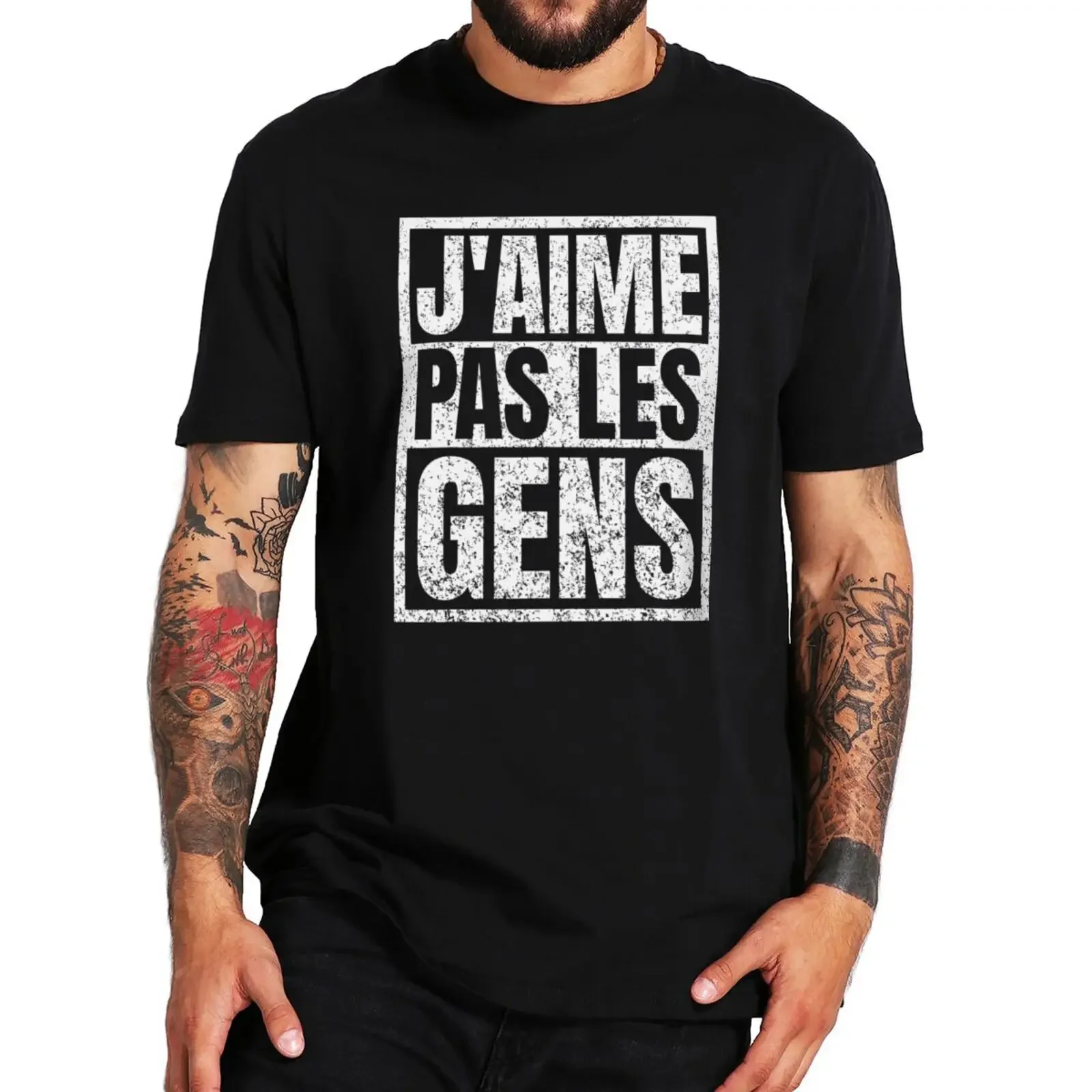 T-shirt I Don't Like People with French Texts, Introvert Humor Gift, Men's and Women's Clothing, 100% Cotton Soft Unisex T-shirt