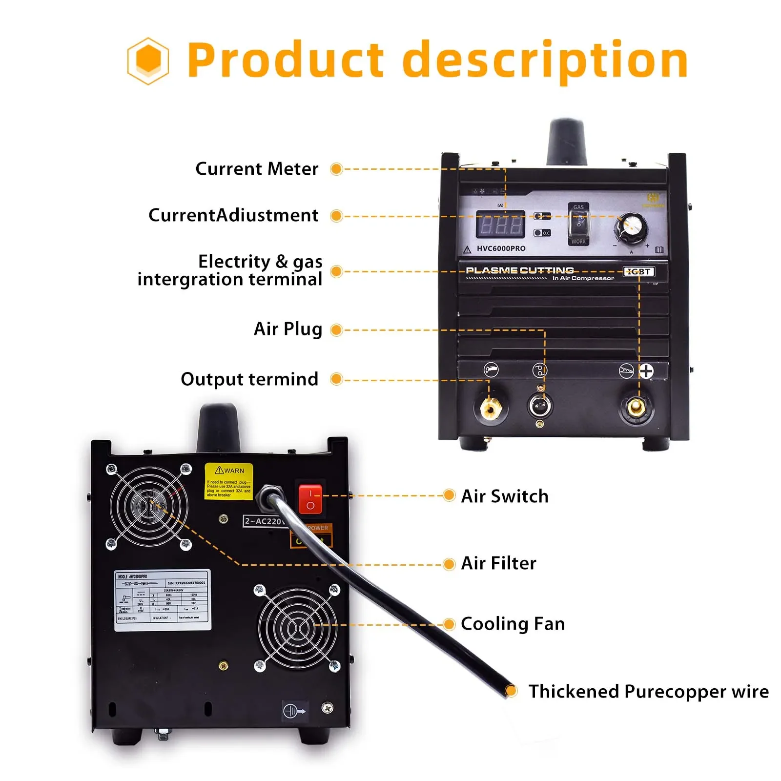 HZXVOGEN Cutter saldatrice Inverter muslimex compressore integrato con pompa ad aria Plasma 70% Duty per lega, rame, alluminio