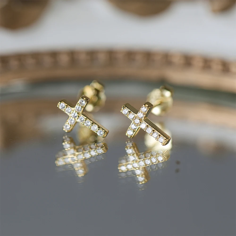 Minimalist 925 Sterling Silver CZ Zircon Stud Earrings for Women Simple Geometric Cross Gold Silver Earrings Fashion Jewelry