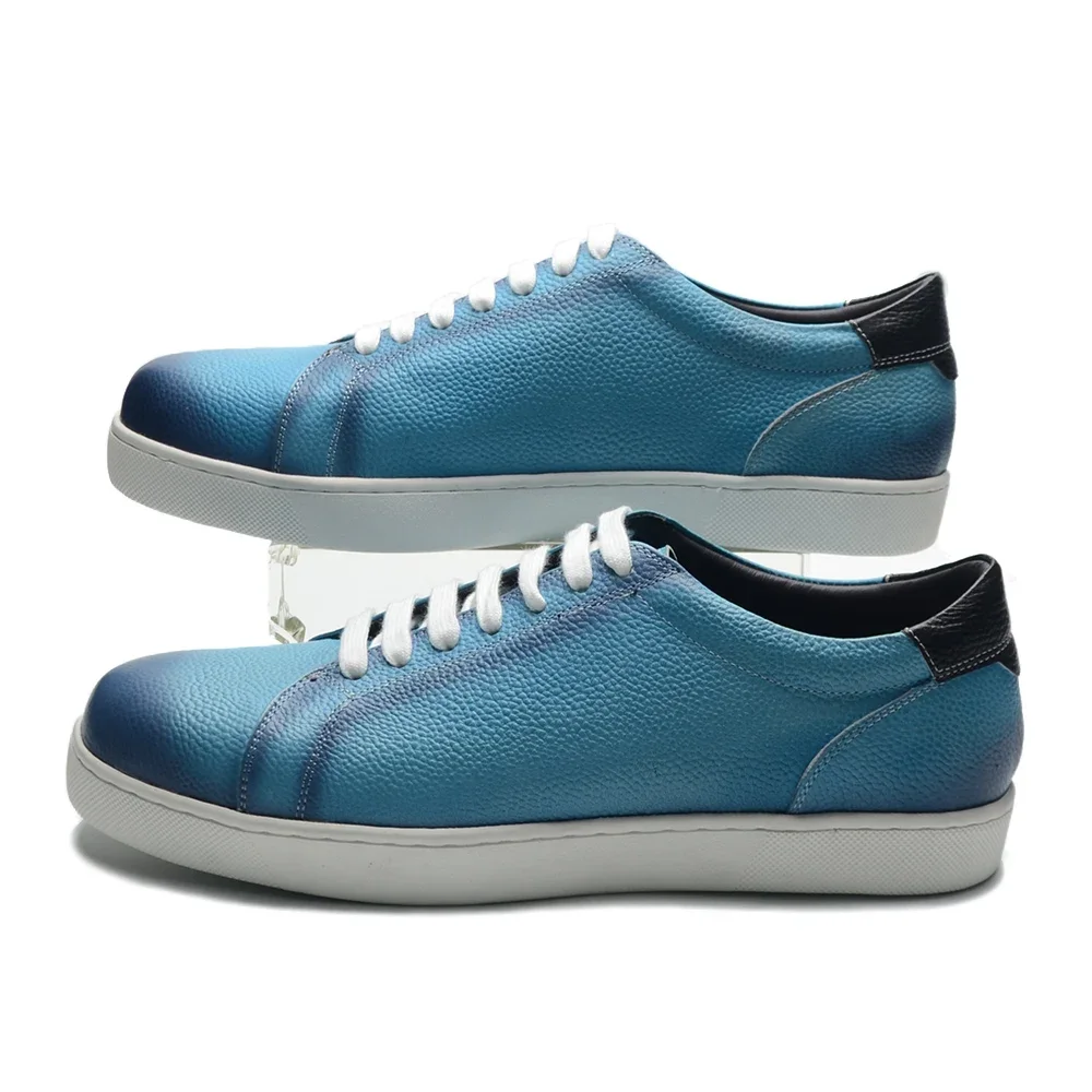 Luxury Designer Natural Leather Men\'s Skateboard Shoes Blue Lace Up Man Sneakers Daliy Casual Office Social Elegant Men Footwear