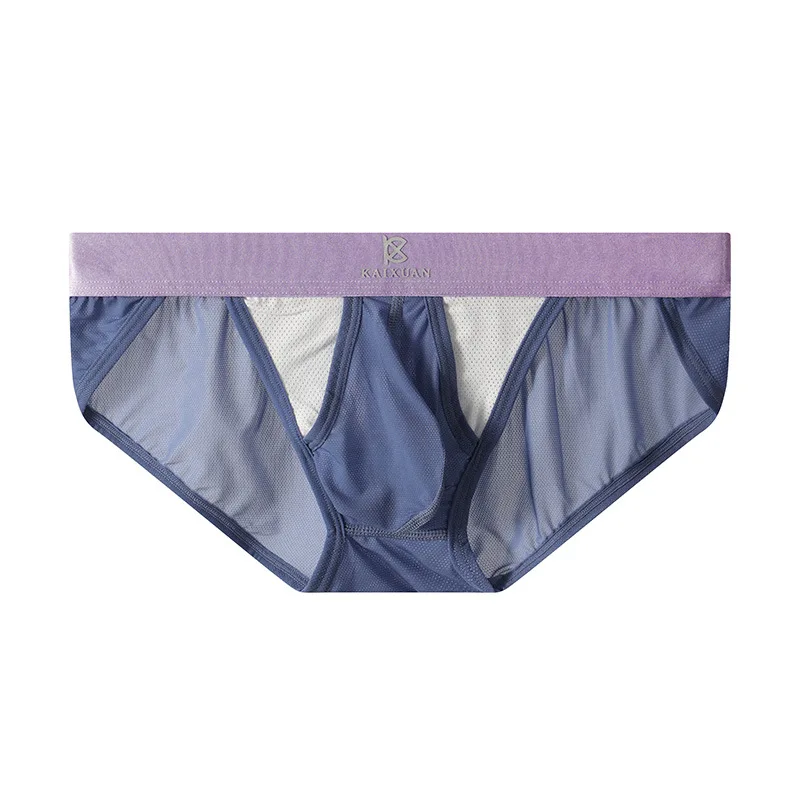 Mens Briefs Underwear Summer Ice Silk Underpants Separate Side Open Pouch Lingerie Panties Light Breathable Bikini Slip Homme
