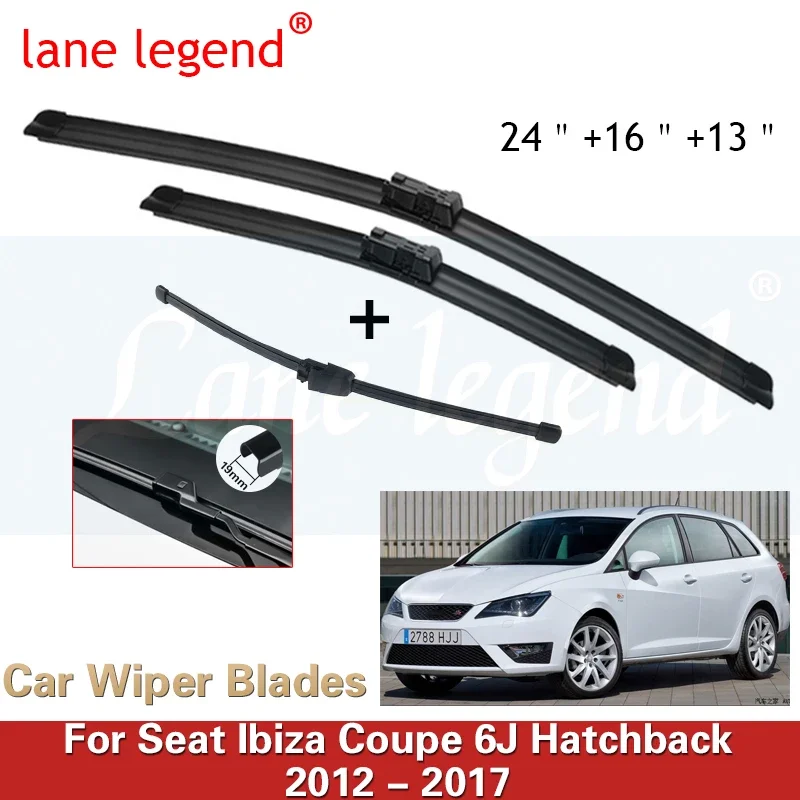 Jeu d'essuie-glaces avant et arrière pour voiture, Seat Ibiza Coupé 6J URA back 2012-2017, pare-brise, fenêtre, 24 ", 16", 13"