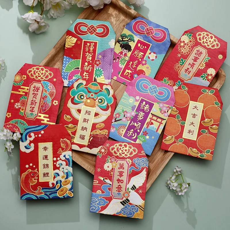 Envelopes vermelhos chineses para o festival da primavera, pacote de dinheiro da sorte, ano do tigre, hong bao, aniversário suprimentos, 9 unid