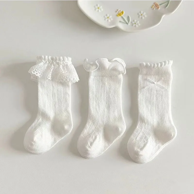 RAISE 3Pair/lot Children Lace Ruffle Princess Socks Kids Girl Summer Mesh Mosquito Proof Socks White Baby Gil Mid Tube Stockings