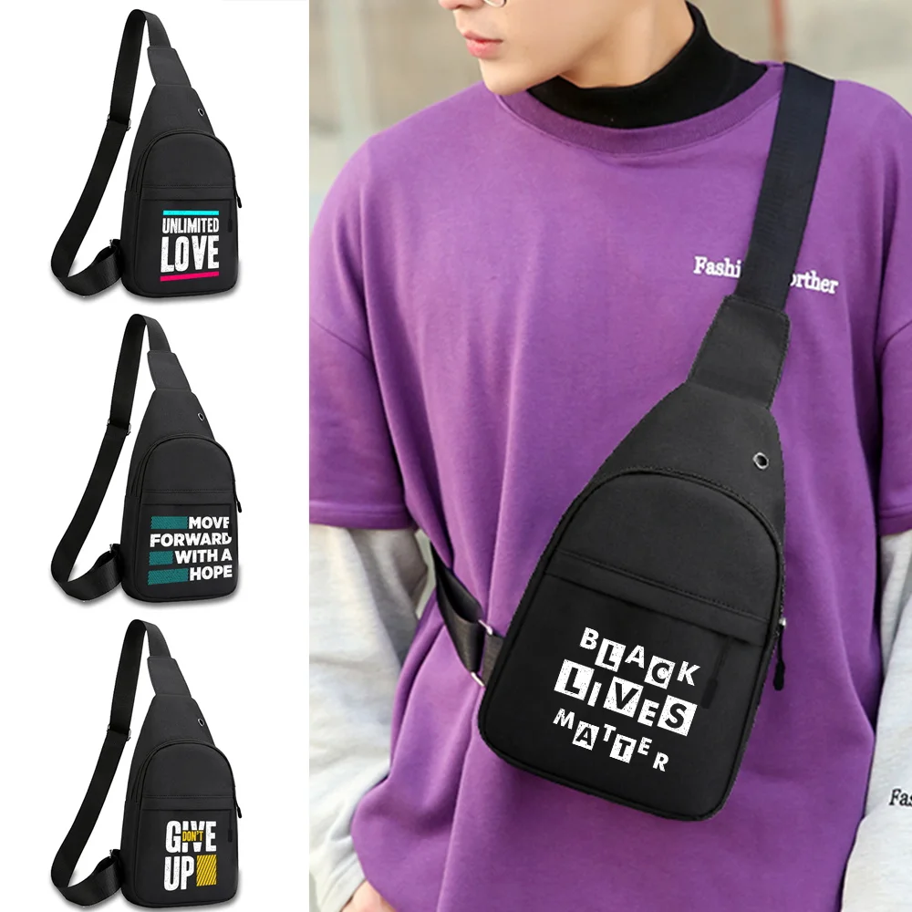 

Fashion Men's Chest Bag Crossbody Bags of Men Sports Shoulder Canvas Short Trip Messengers Bags Phrase Series Male Phone Purses