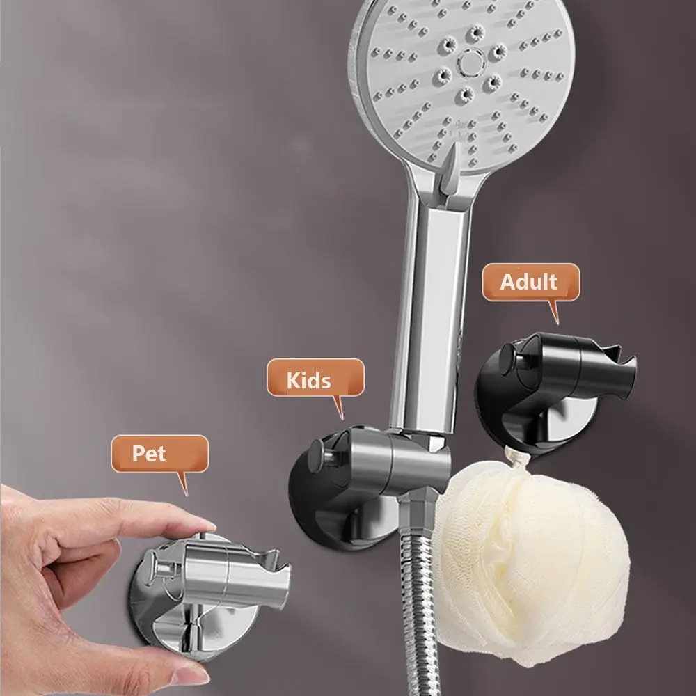 360°Adjustable Suction Cup Shower Head Holder with Hook Self-adhesive Shower Head Stand Bracket No Punching Waterproof