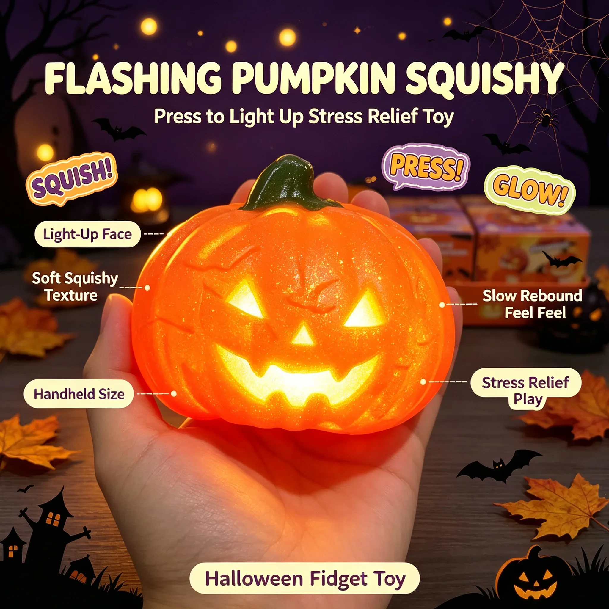 Halloween Glowing Pumpkin Squishy Surprise Box: Stress-Relieving, Whimsical Squishy with Bounce-Back Effect
