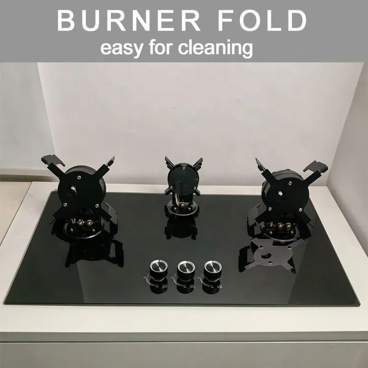 業務用3口ガスコンロ - モダンなキッチン向け折りたたみ式バーナー付きビルトインガラストップクックトップ