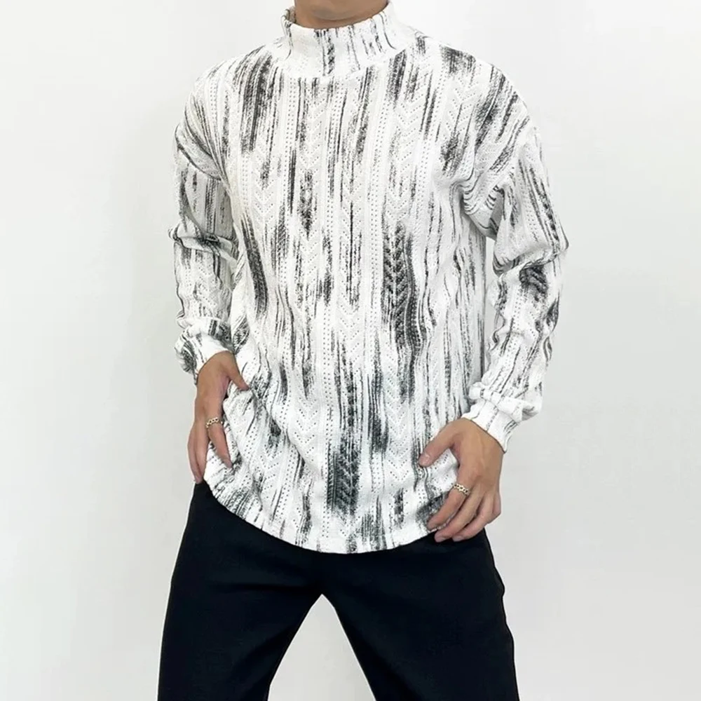 Men T-Shirt Tie-Dye Casual Knit Bottoming Shirt Streetwear Fashion Youth Campus All-Match Simple Long-Sleeved Top Men'S Clothing