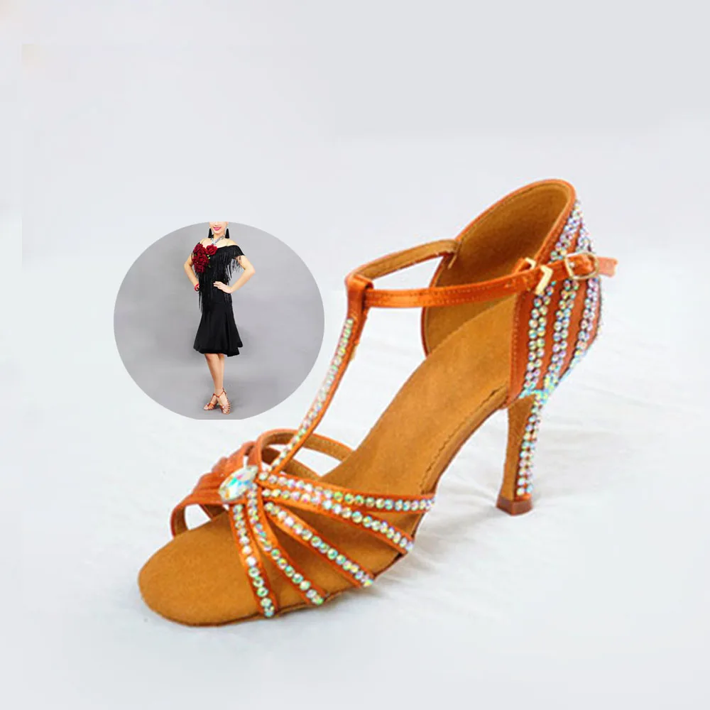Обувь для соревнований по латинским танцам Betty для взрослых и женщин с мягкой подошвой, имитация олимпийских бриллиантов и ромбовидной точкой, стиль 217 листьев