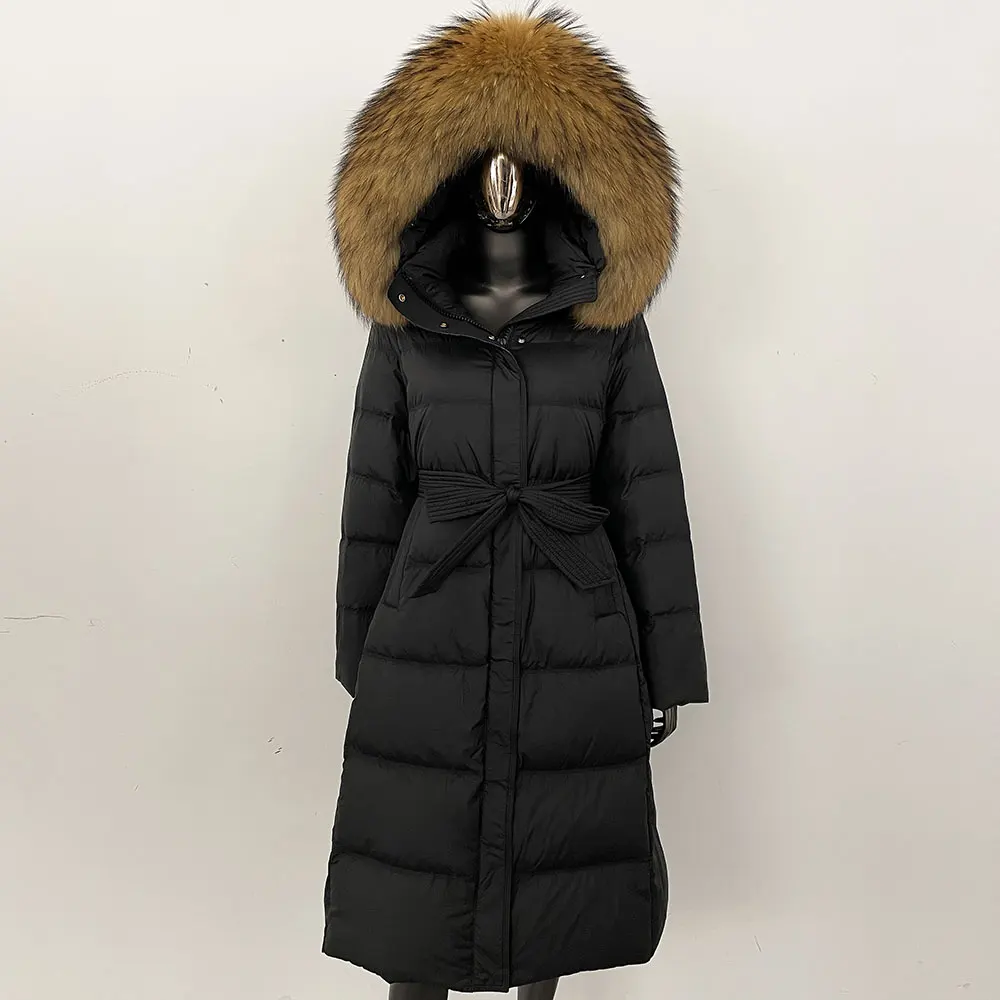 White Duck Down Coat Hooded Long Puffer Jacket Winter Women Warm Thick Real Fox Fur Collar Natural Fur Jacket Waterproof Parkas