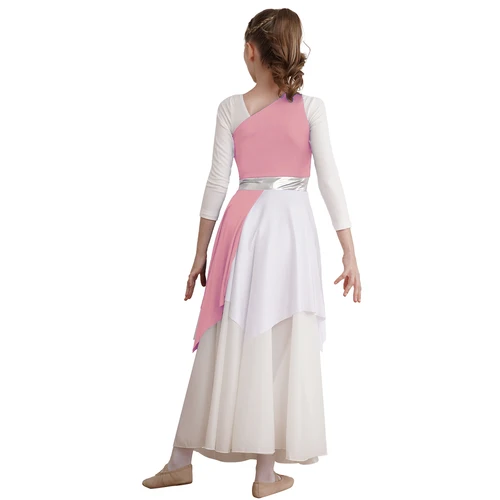 Imagen 2 del producto Vestido de baile de alabanza con etiqueta para niñas, sin mangas, disfraz de adoración cristiana para iglesia, túnica asimétrica, vestido de danza contemporánea