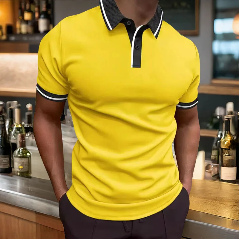 Polo de manga corta para hombre, camiseta informal de negocios con cuello, transpirable, talla grande, europea y americana, Verano