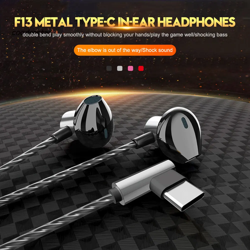 Ergonomic Metal Type C In-Ear Earphones Ergonomic Lightweight Metal Musical Earbuds Mobile Gaming Earphone for  Huawei