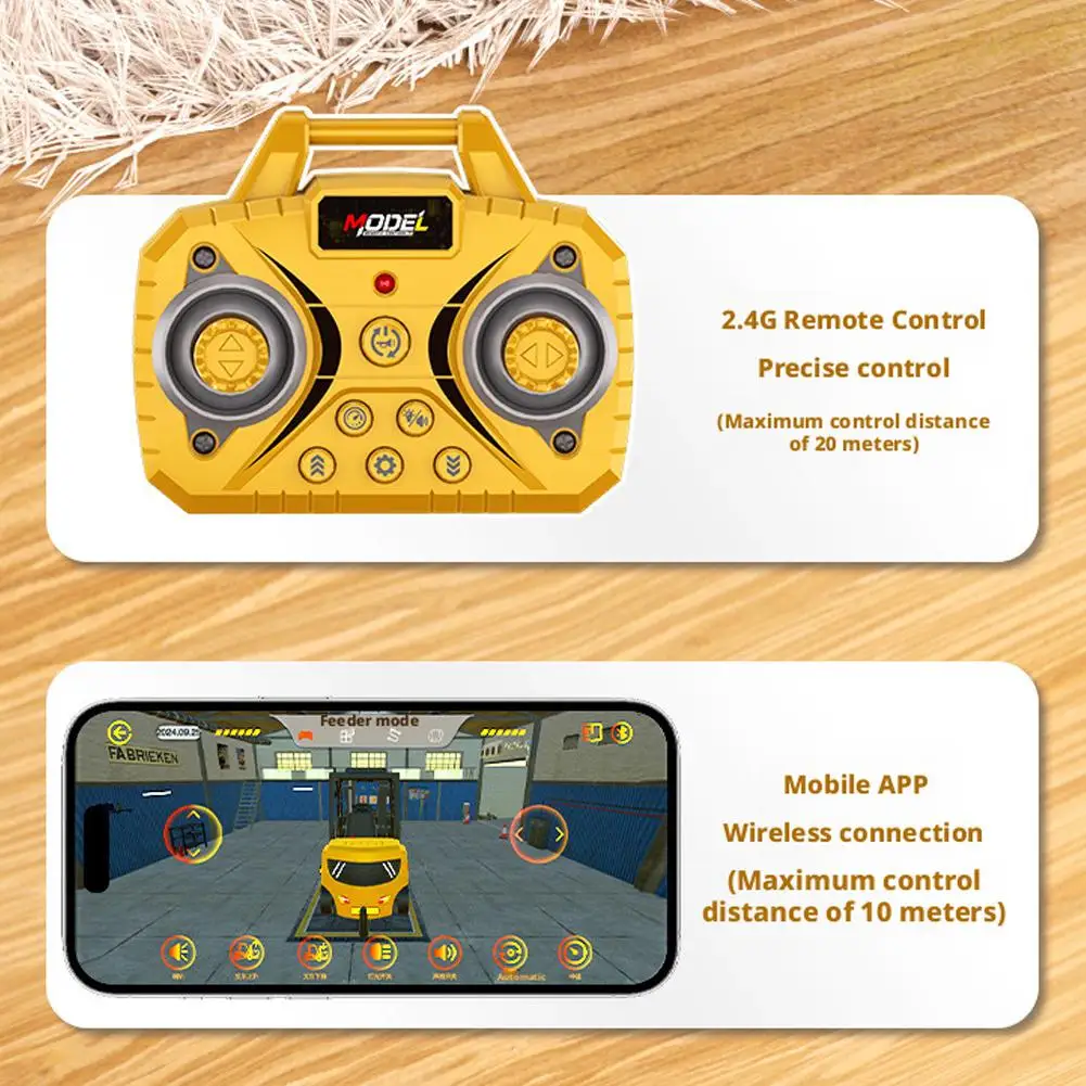Bluetooth RC 2 en 1 grúa y carretilla elevadora de juguete-Mini coche de escritorio de aleación Control remoto vehículo de construcción regalo para niños juguete