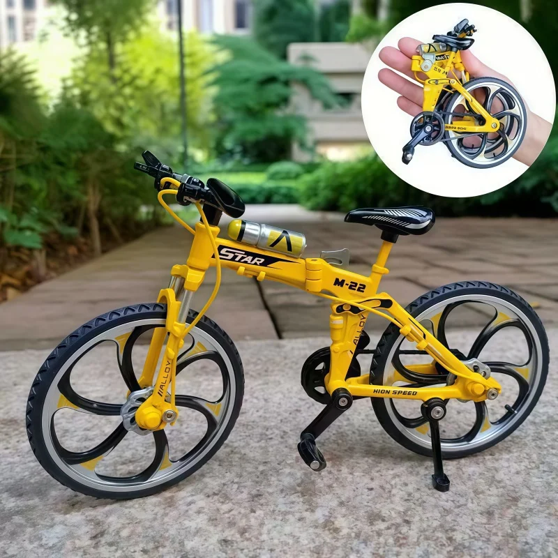 1:10 scale foldable mountain bike alloy model, die-cast folding bicycle with movable wheels and pedals, desktop display collecti