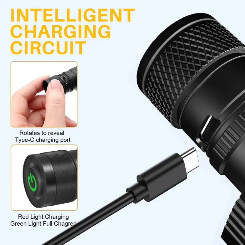 أحدث LED كشافات صغيرة عالية الطاقة الأبيض الأحمر المصباح 18650 قابلة للشحن USB نوع-C الشعلة التخييم الصيد مصباح يدوي مصباح