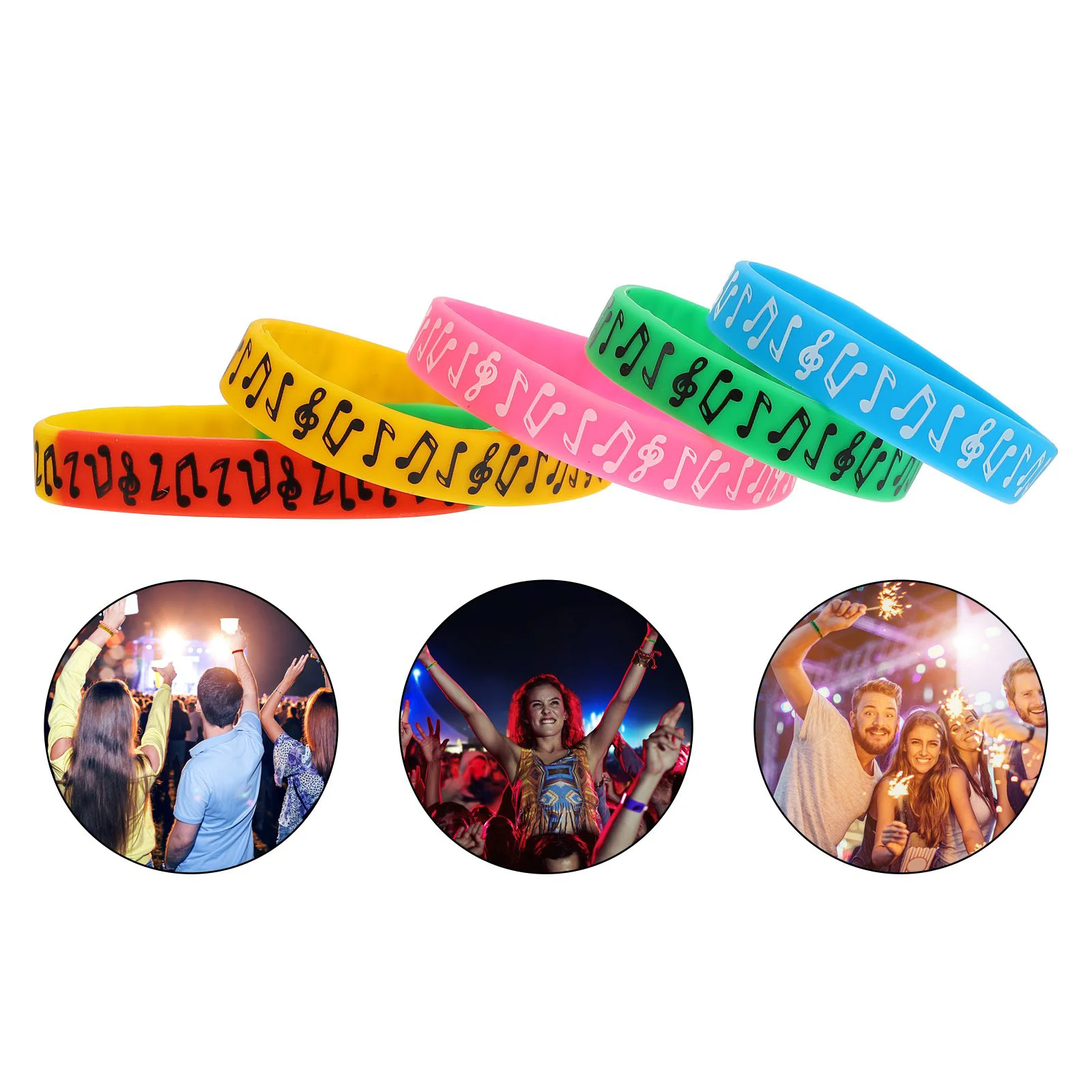 Brazaletes de mano de silicona con nota musical, pulsera decorativa, pulsera de fiesta, regalo de goma para concierto, Gel de sílice, Festival infantil, 10 Uds.