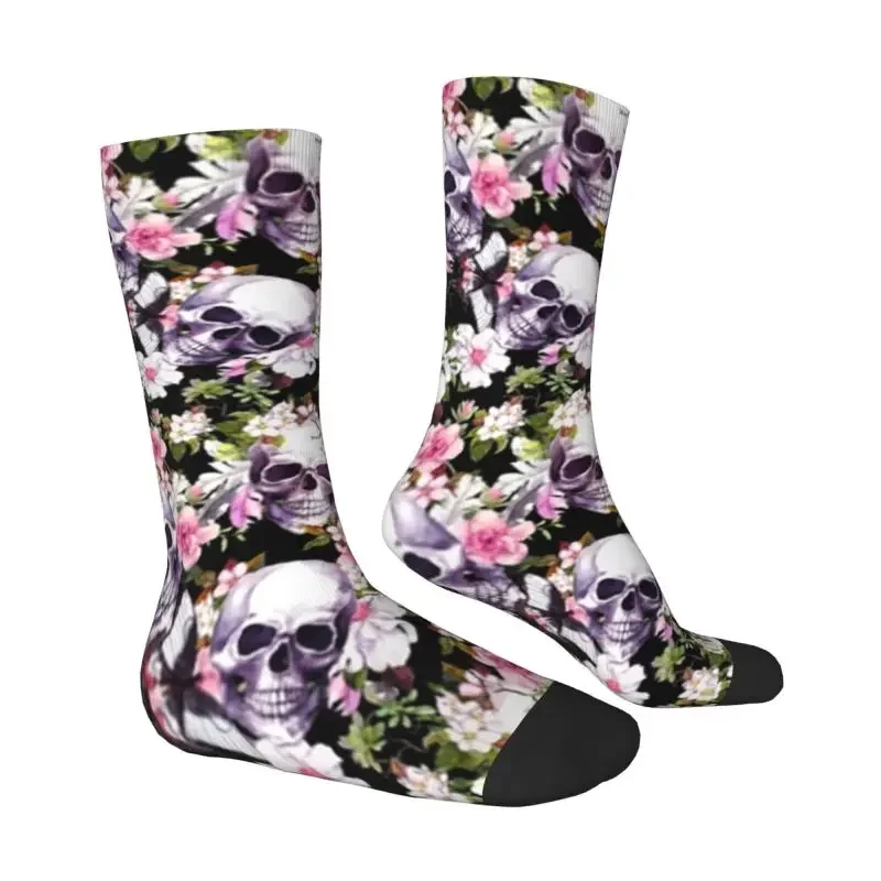 Y2K floral skulls pattern men women crew unisex cool 3D printing dress socks