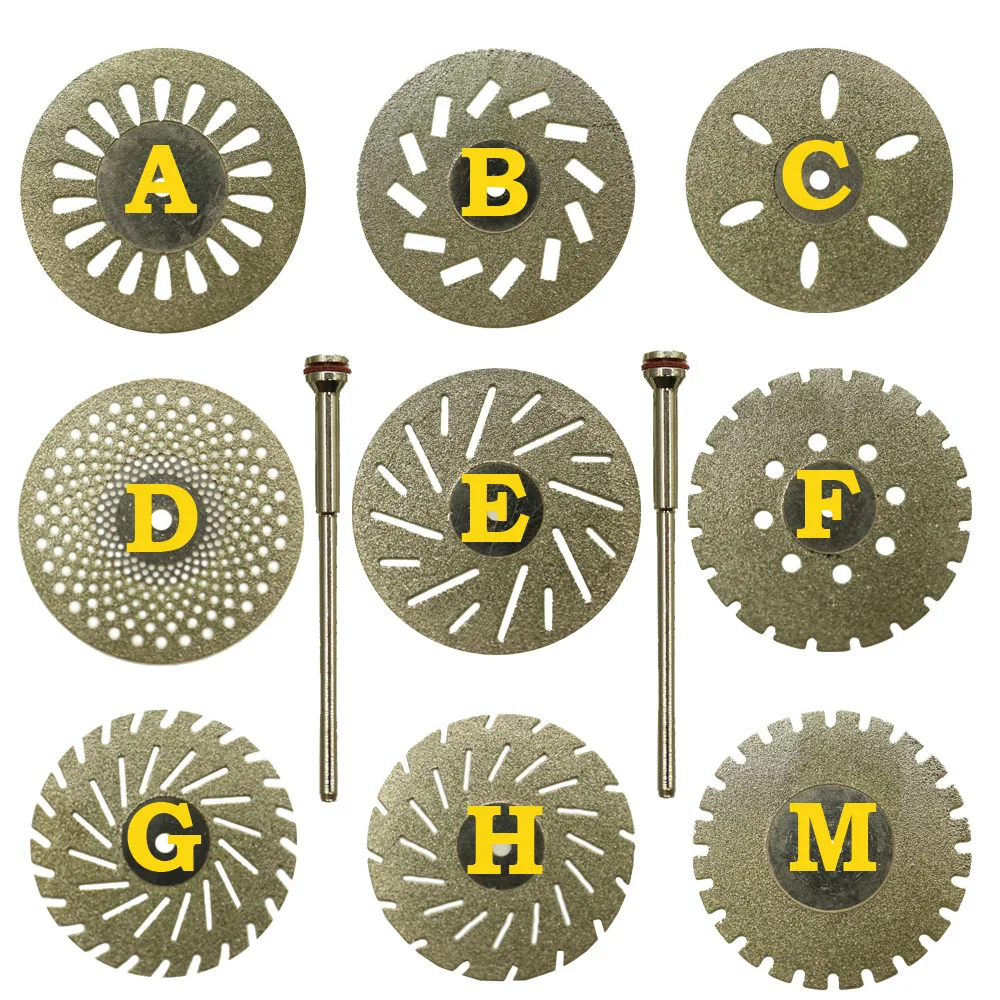 9pcs Dental lab 0.20mm Double Sided Diamond Cutting Disc for separating polishing ceramic crown plaster or jade with 2 mandrels