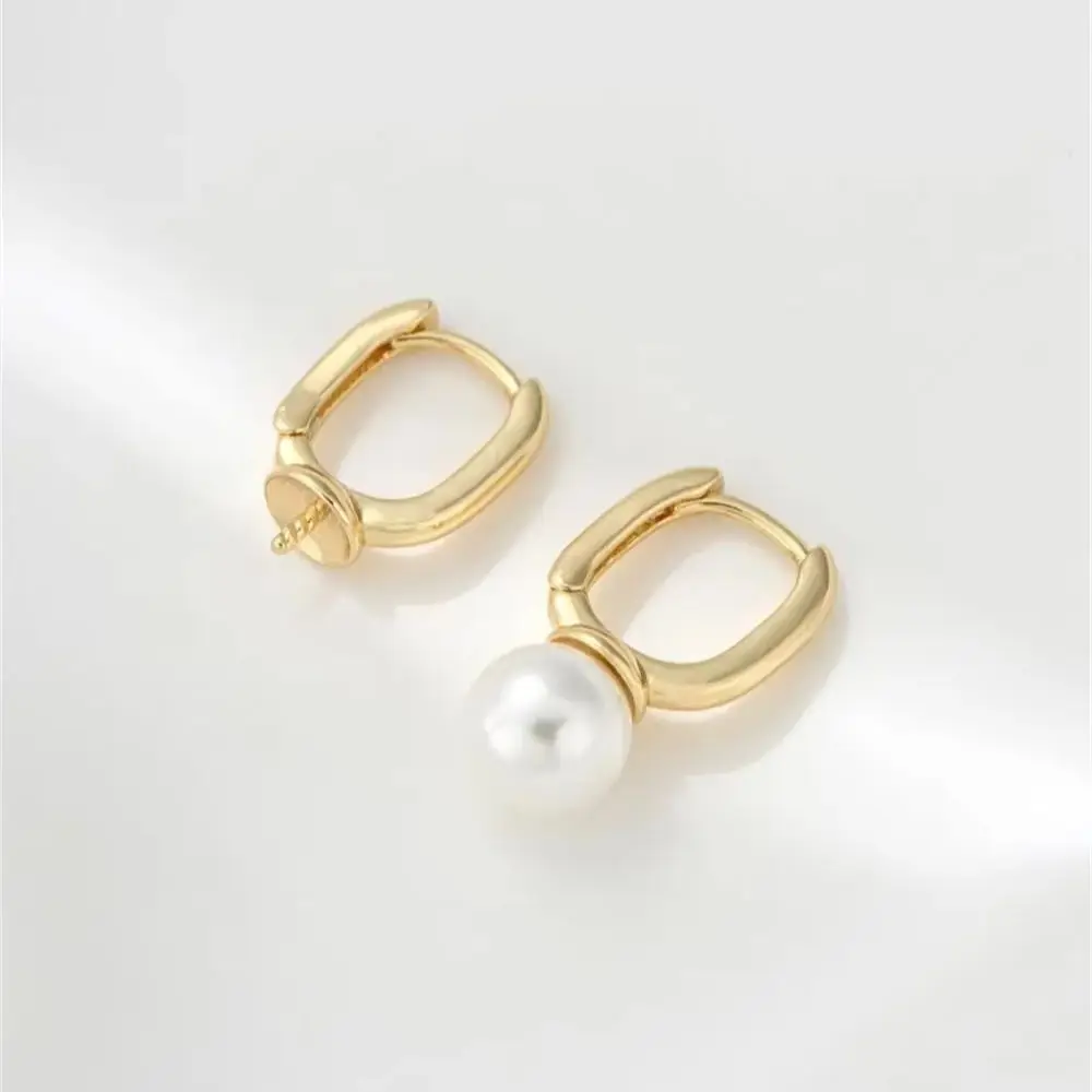 

14K Gold-clad V-shaped Rectangular U-shaped Half-hole Bead Lug Buckle Diy Hand-bonded Pearl Hand-made Earrings Accessories E389