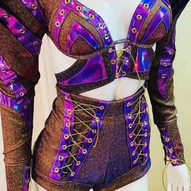 Purple Armor Stage Modern Singer Music Festival Outfit Party Show Nightclub Dj Ds Gogo Costume