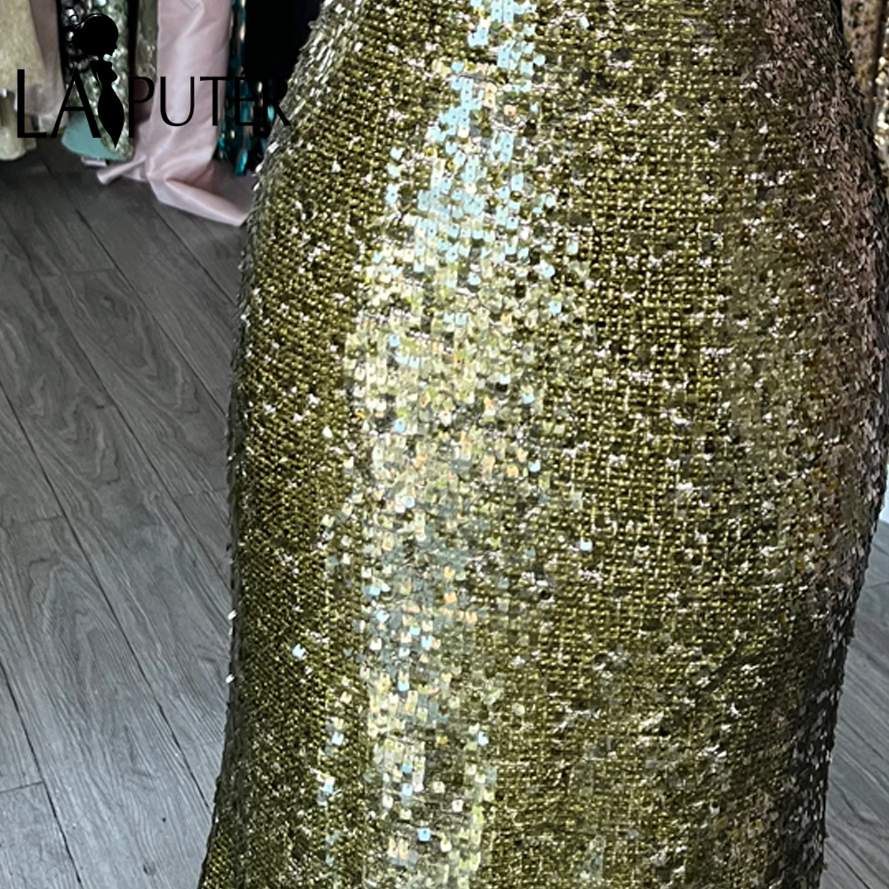 Olive สีเขียวเลื่อม Mermaid Evening Dresses ปิดไหล่ Empire Party ชุดชื่อเสียงสีดํา Tulle Mermaid Decent สีเขียวชุดราตรี