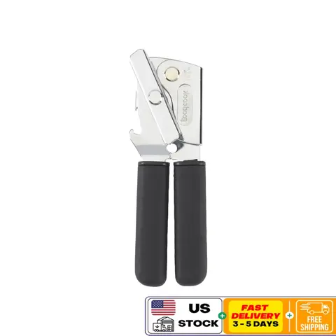 Manual Stainless Steel Can Opener with Soft Grip Handles Gear Driven Mechanism and Built-In Bottle Opener Kitchen Use