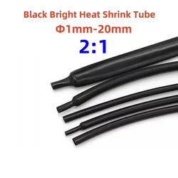 Black Glossy Heat Shrinkable Tube 2:1 No Glue Heat Shrink Tubing 1/1.5/2/2.5/3/3.5/4/5/6/8/10/11/12/14/16/18/20 mm