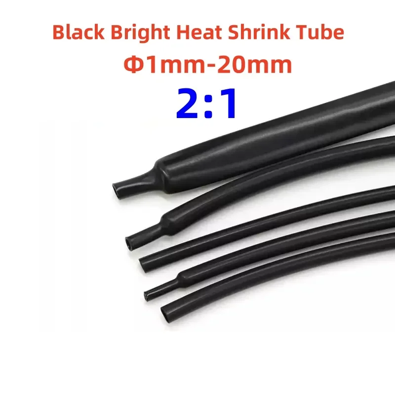 Black Glossy Heat Shrinkable Tube 2:1 No Glue Heat Shrink Tubing 1/1.5/2/2.5/3/3.5/4/5/6/8/10/11/12/14/16/18/20 mm