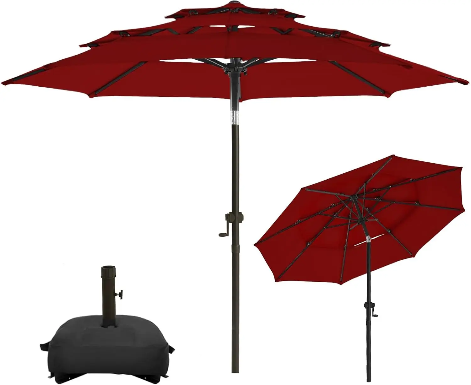 

9FT-3 Tiers Patio Umbrellas with Base Included, 8 Sturdy Ribs, Fade Resistant Waterproof POLYESTER DTY Canopy for Garden, Lawn