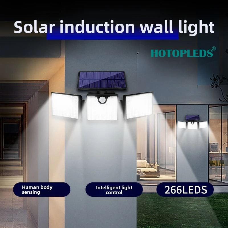 

266LED Solar Spotlight Outdoor Garden Light Three-head Induction Wall Light Landscape Lighting Flood Light