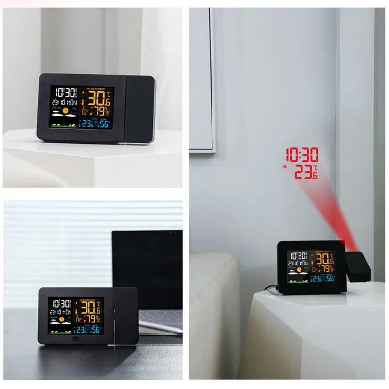 Electronic Projection Clock Weather Station Weather Forecast Temperature &Humidity Color Screen Digital Alarm Clock