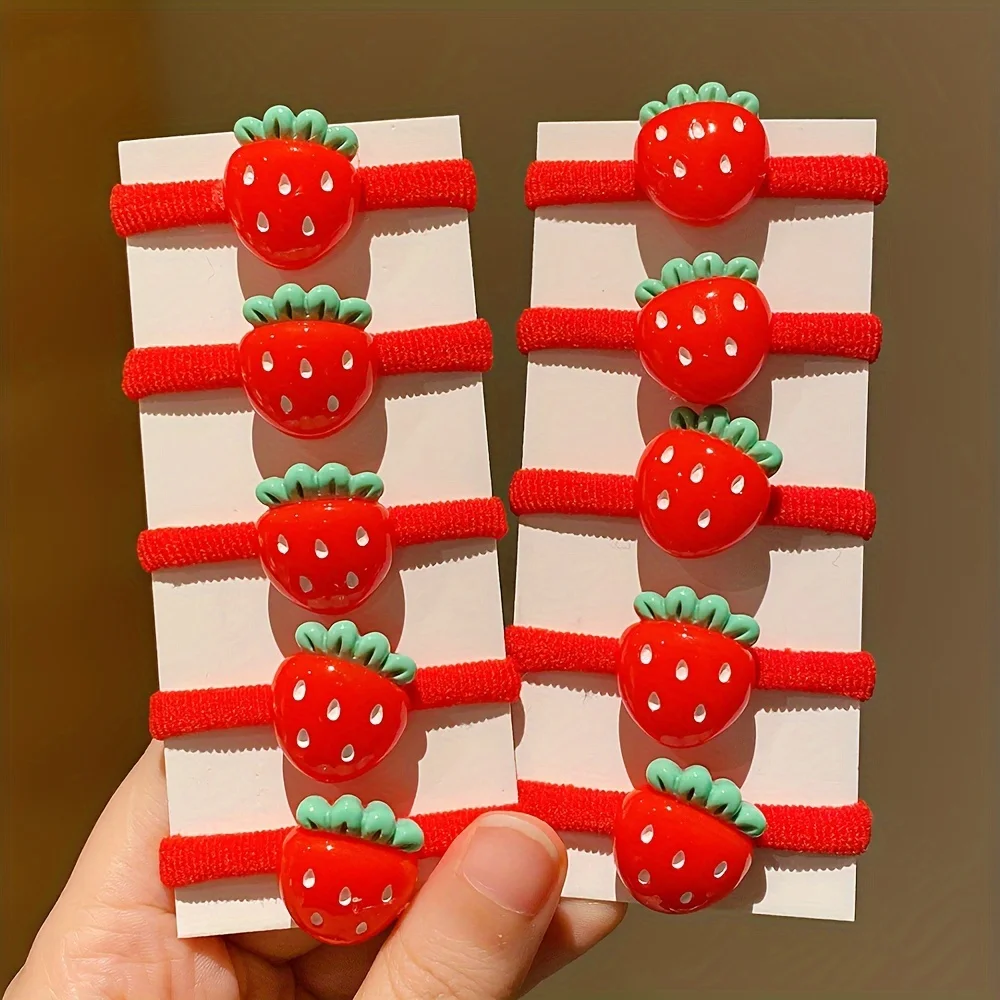 10 pieces of red strawberry hair ties that do not hurt hair, high elasticity, sweet and versatile