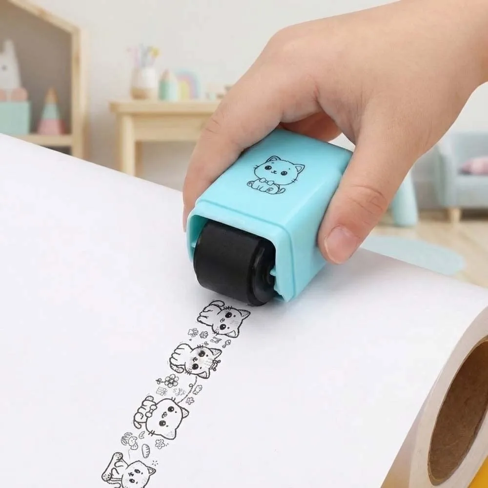 Creative Rolling Stamp Reusable Colorable Cartoon Stamp Easy to Use Lightweight Animal Fruit Stamp School Stationery