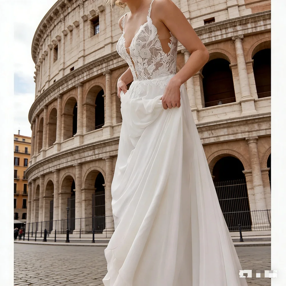 

Customized New In Elegant Long Wedding Dresses Lace V-Neck Floor-Length A-Line Brides Dress Women Vestidos De Novias Gowns 2026