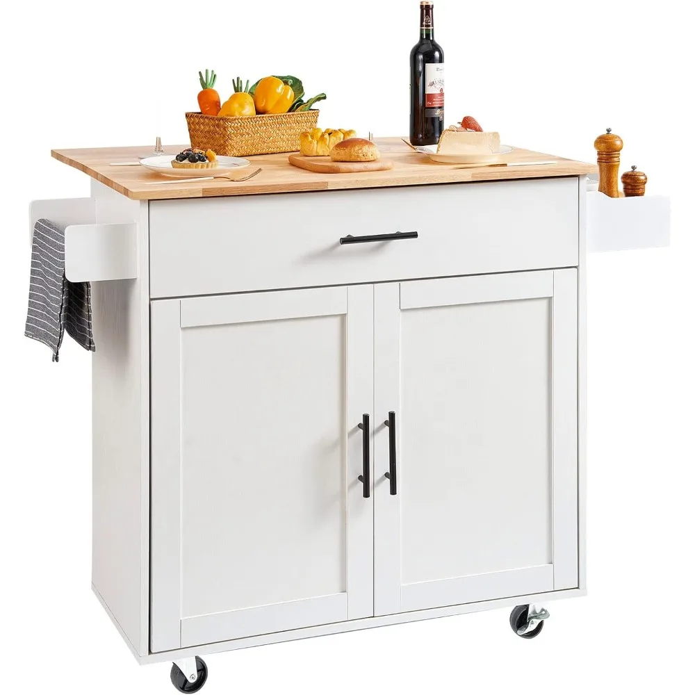 Kitchen Island Cart with Solid Wood Top, 35.4