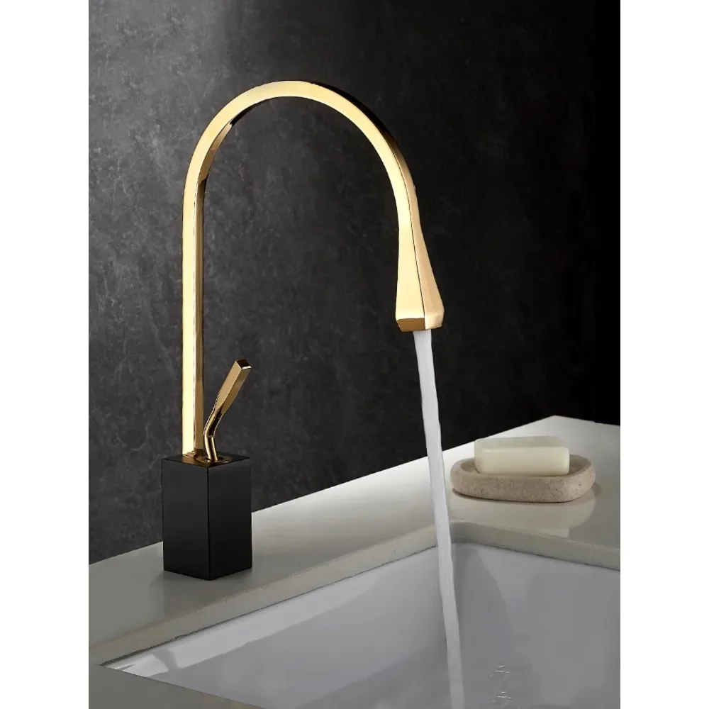 

Luxury copper black and gold faucet basin bathroom washbasin faucet hot and cold European simple creativity.