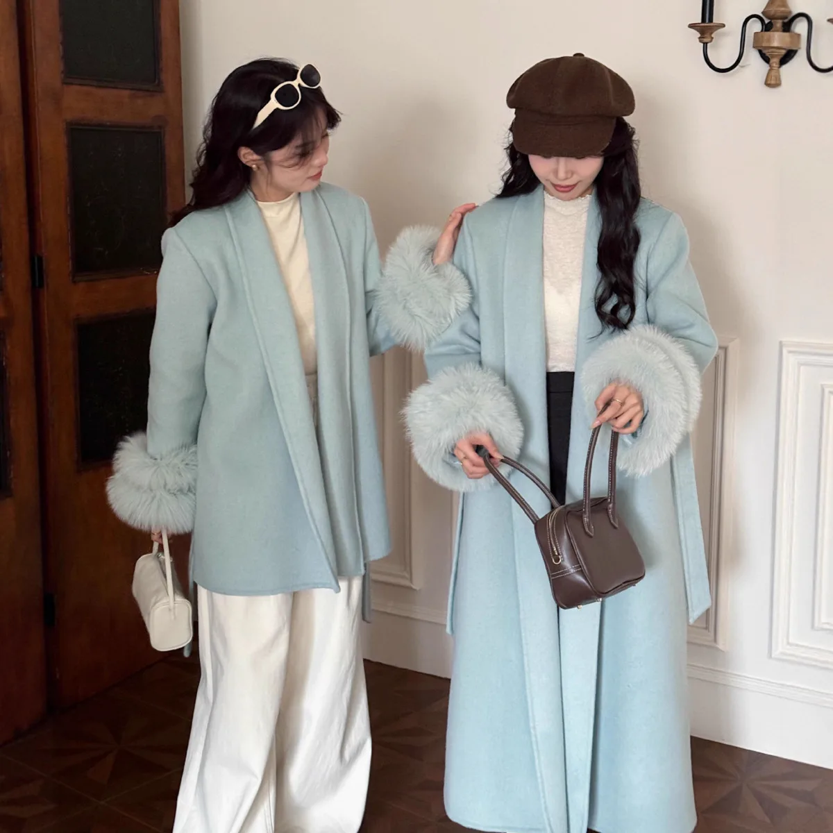 معطف نسائي طويل من الصوف مزدوج الوجه من BJTZ، بياقة واقفة، طية صدر كبيرة الحجم، مقاس نحيف، سميك ودافئ، معطف أنيق للخريف والشتاء