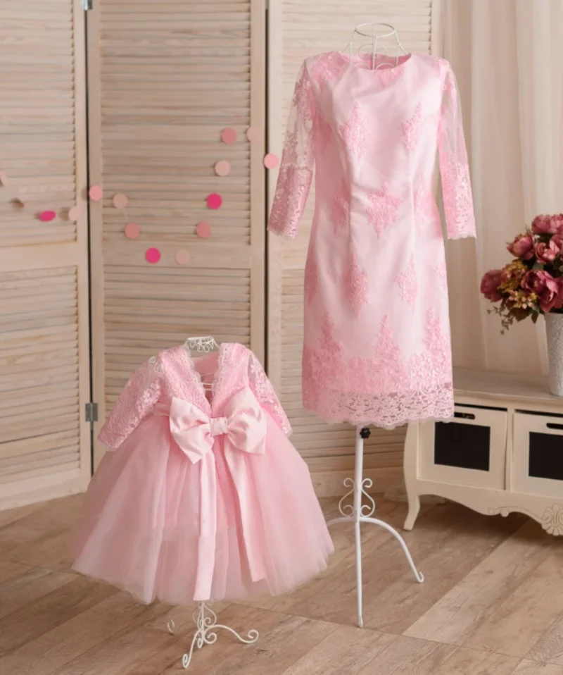 Mommy And Me Pink Dresses Baby Birthday Party Matching Mother Daughter Gowns Photoshoot Dress Formal Princess Dress