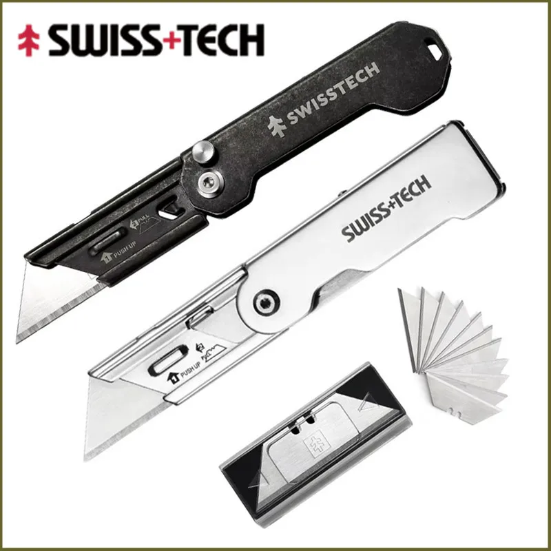 SWISS TECH Mini Folding Knife Stationery keychain Multitool Pocket knives EDC Box Cutter Utility Knife With Replaceable blades
