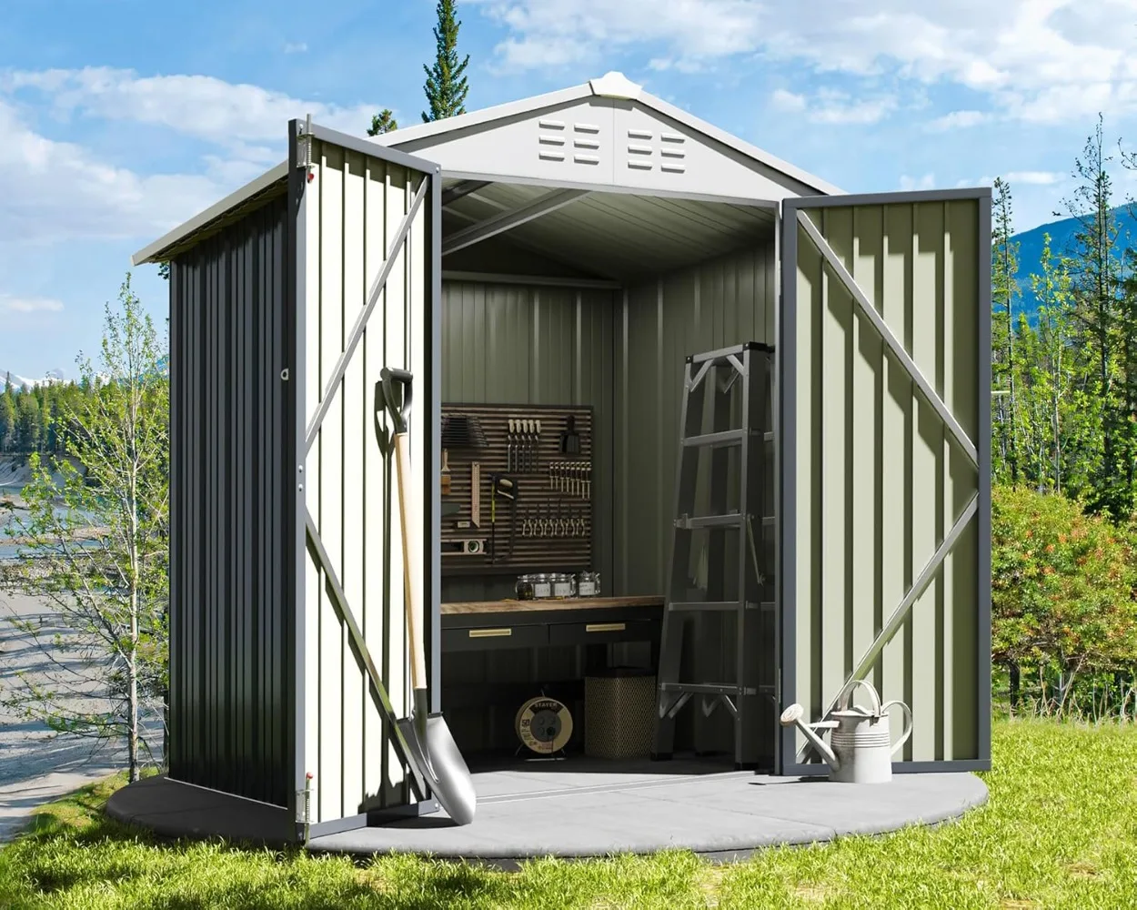 

Greesum Outdoor Storage Shed 6 x 4 ft. Utility Tool Shed Metal Storage Garden Shed with Door & Lock for Patio Storage