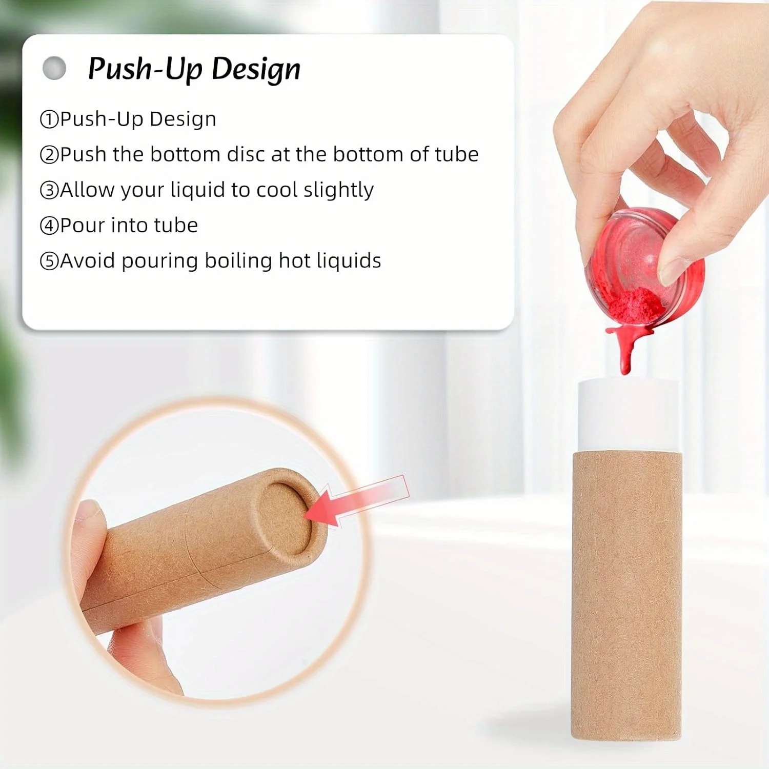 20 Stück gelbe Lippenbalsam-Tuben aus Karton, leere runde Kosmetikbehälter für DIY-Lippenstifte, nachfüllbare Lipgloss-Stick-Tubenflaschen – Detail 7