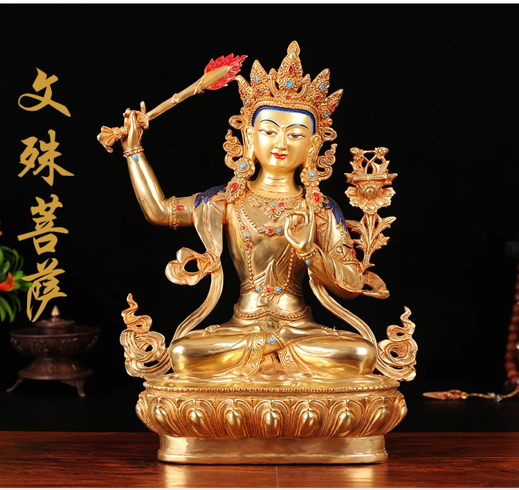 NEW TOP GOOD  Wholesale Buddhist supplies #  -13 inch Buddhism gilding Bodhisattva Manjusri Buddha statue #33CM