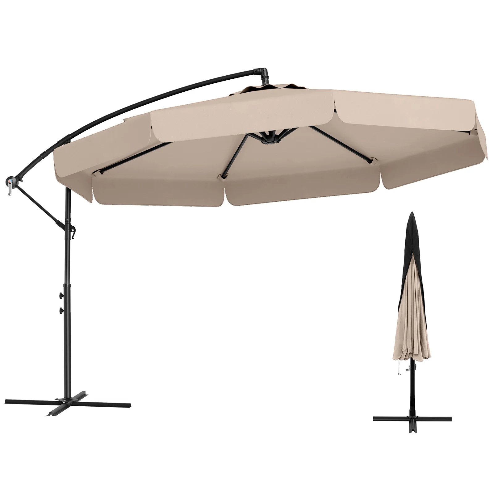 

10FT Offset Hanging Umbrella Patio Cantilever Umbrella with Cover
