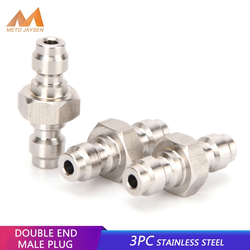 3pcs Stainless Steel Quick Connect Couplings Double End Plug 8mm Fill Head Pneumatic Quick Coupling Air Filling Socket