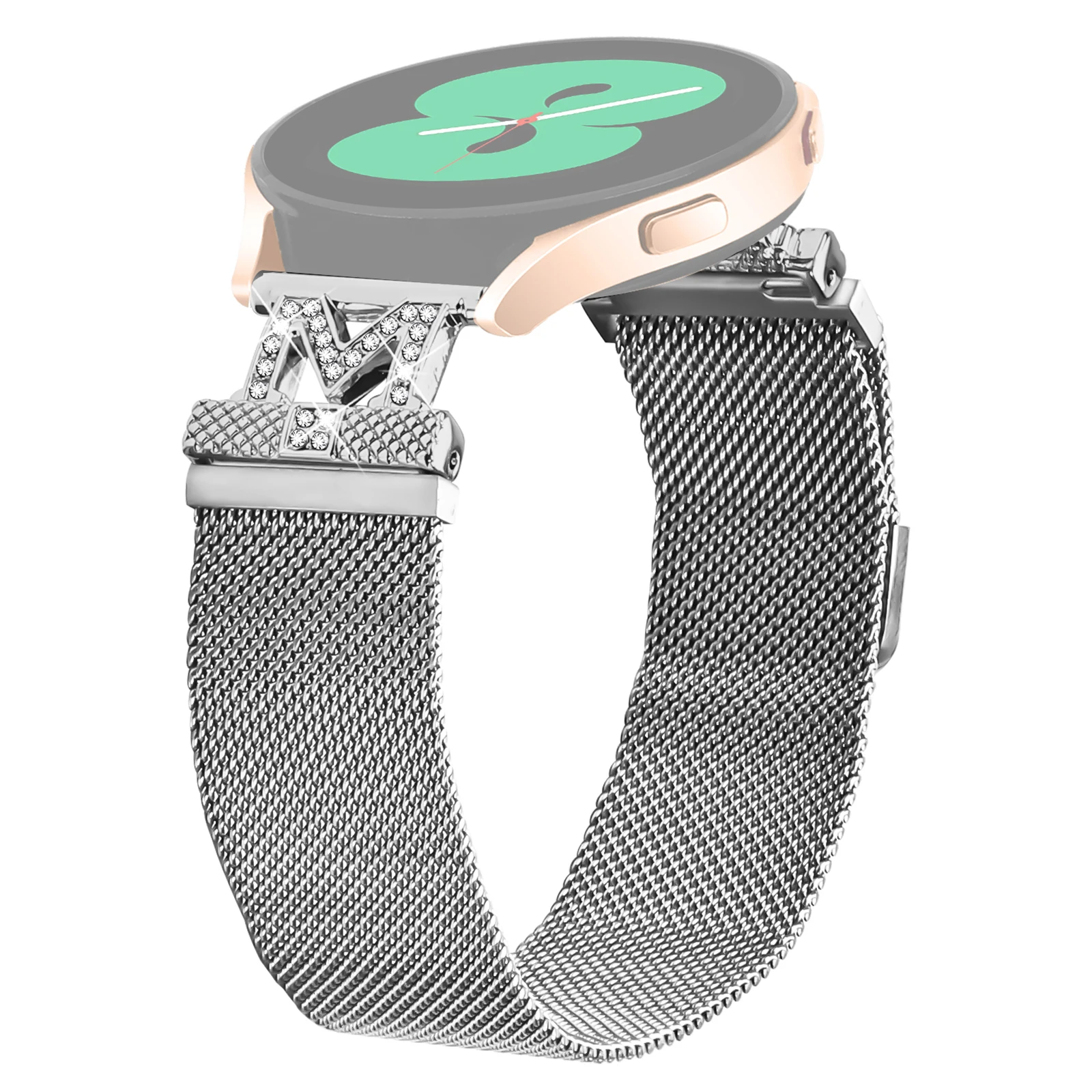 

For TicWatch E Bands Stainless Steel M-Type Milanese Watch Band Silver Wrist Strap