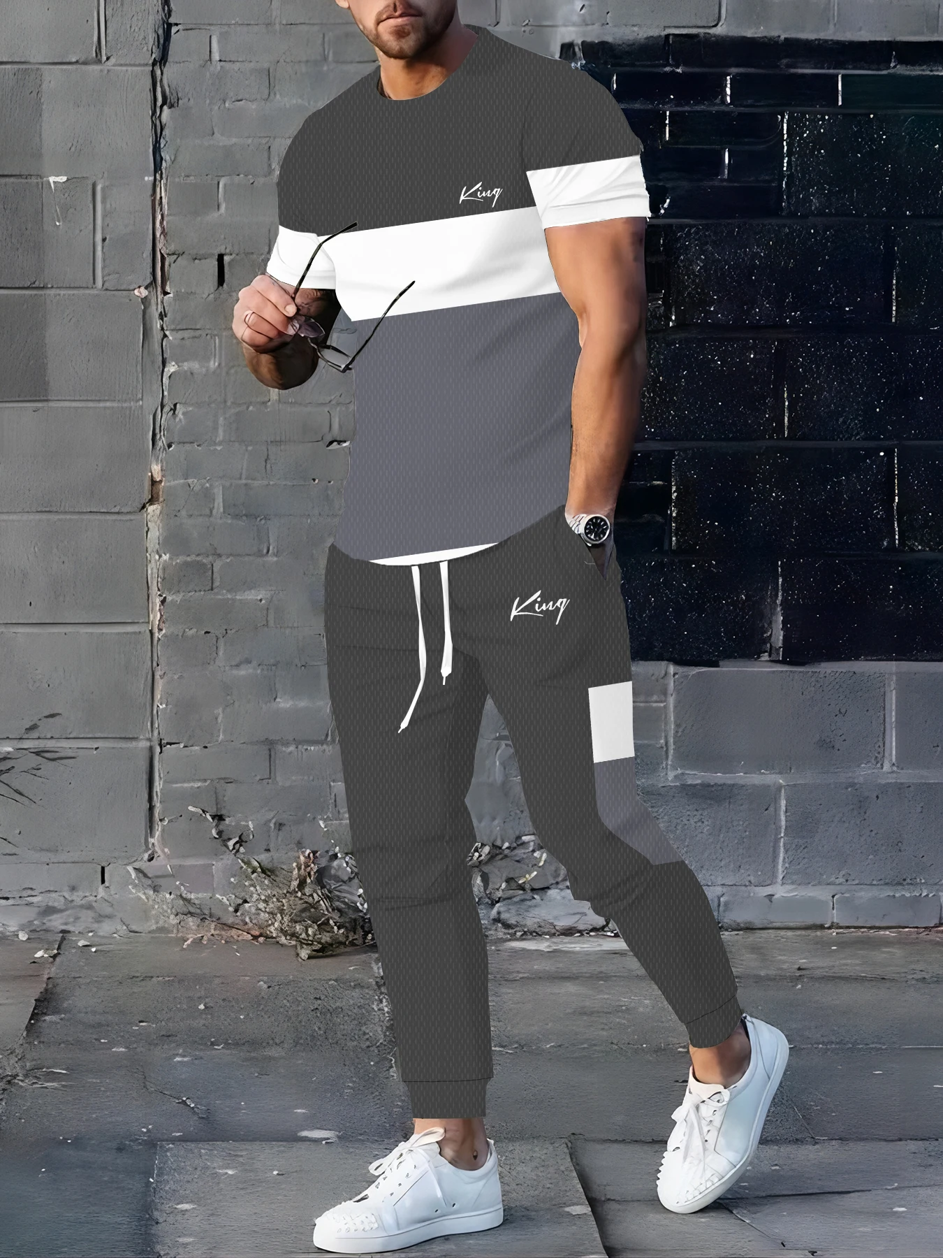 

Outdoor Street Casual Fashion Men's Autumn Long Pants Set, Simple Letter Printed Casual Men's Round-neck Top And Long Pants